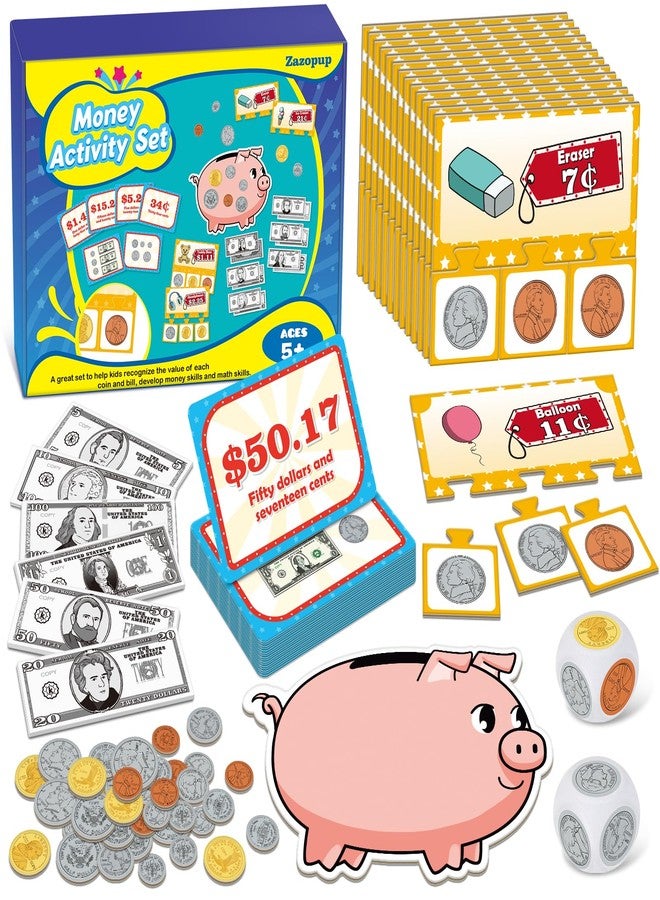 Zazopup Pretend Play Money for Kids for Learning, Math Manipulatives for Toddlers, Math Games for Teaching, Counting, Educational Card Games,Bills and Coins,Kindergartner Classroom,Homeschool Supplies - Image 1